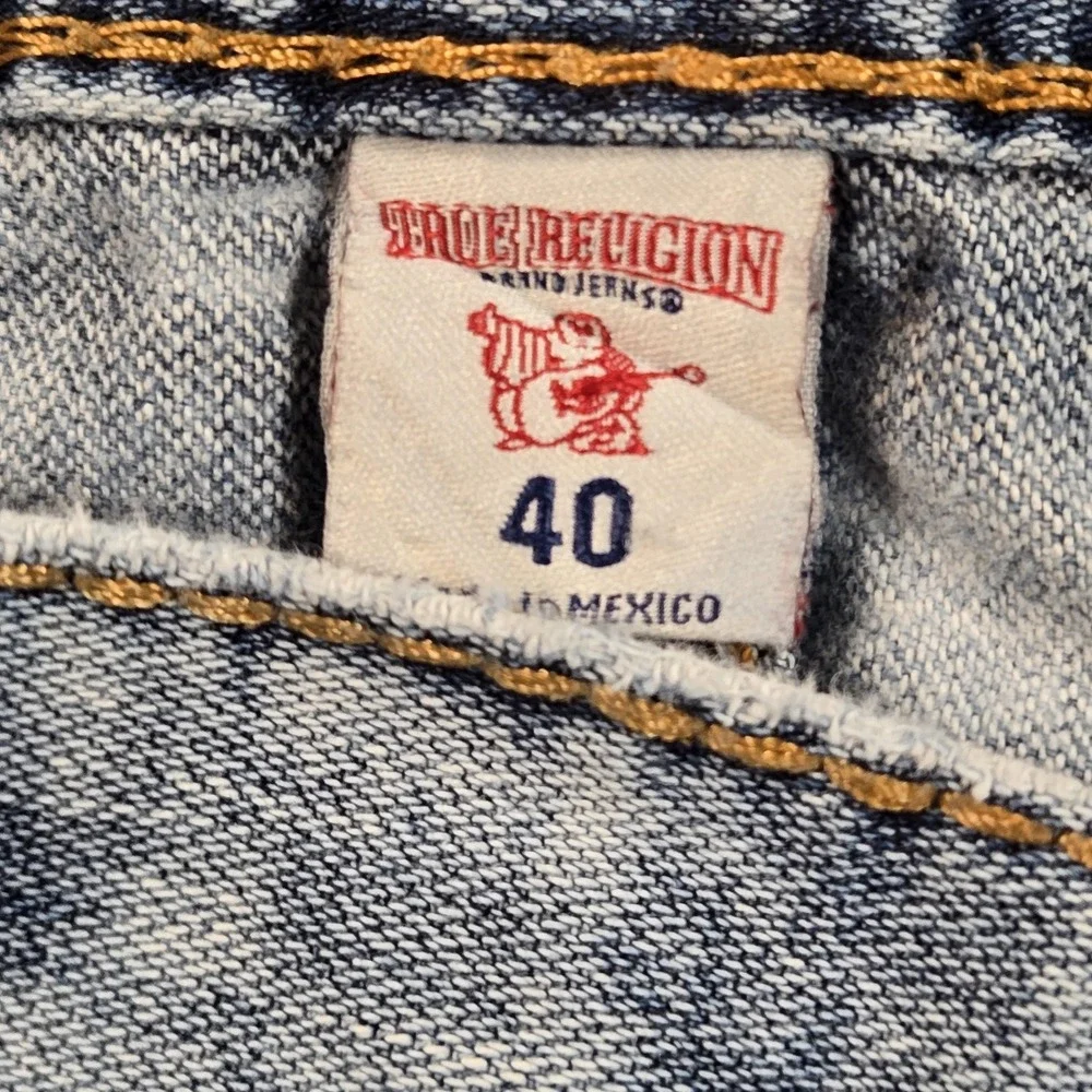 True Religion Jeans Mens 38x33 (tag 40) Blue Acid Wash Straight Denim Distressed